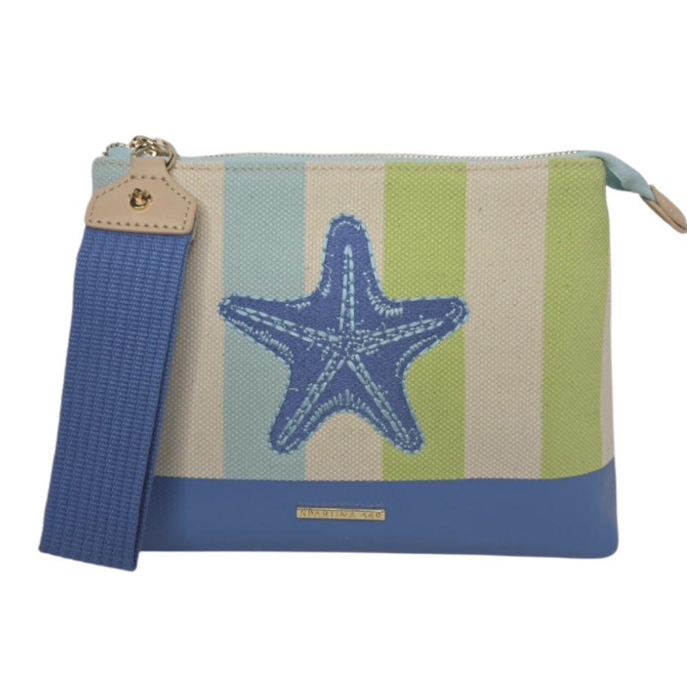Spartina 449 Carina Canvas Wristlet Blue Applique Starfish NWT